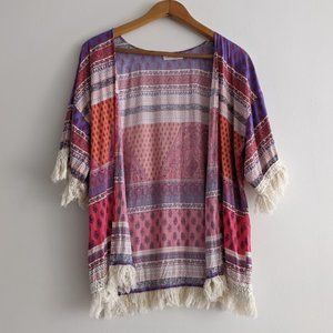 Lyria Pink/Purple/Orange Boho Fringed Coverup Size S